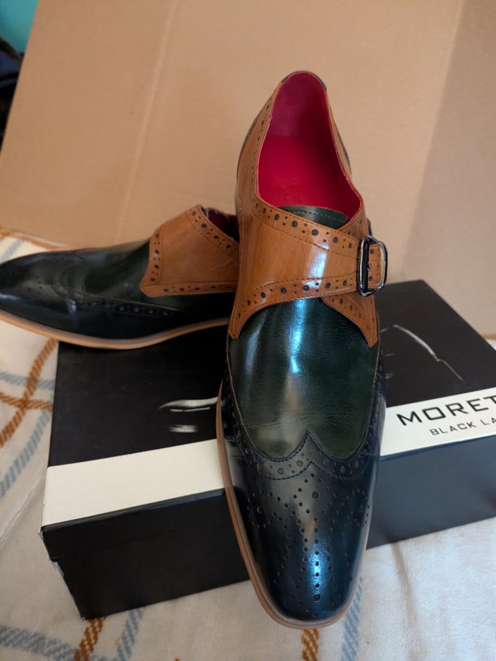 MORRETi Black Label Mens Oxfords Green/Olive/Tan 10.5